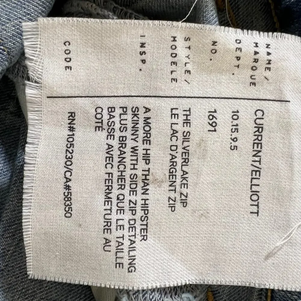 Current/Elliott The Silverlake Zip Skinny Jeans Light Wash Womens Size 24 Waist - Picture 9 of 14